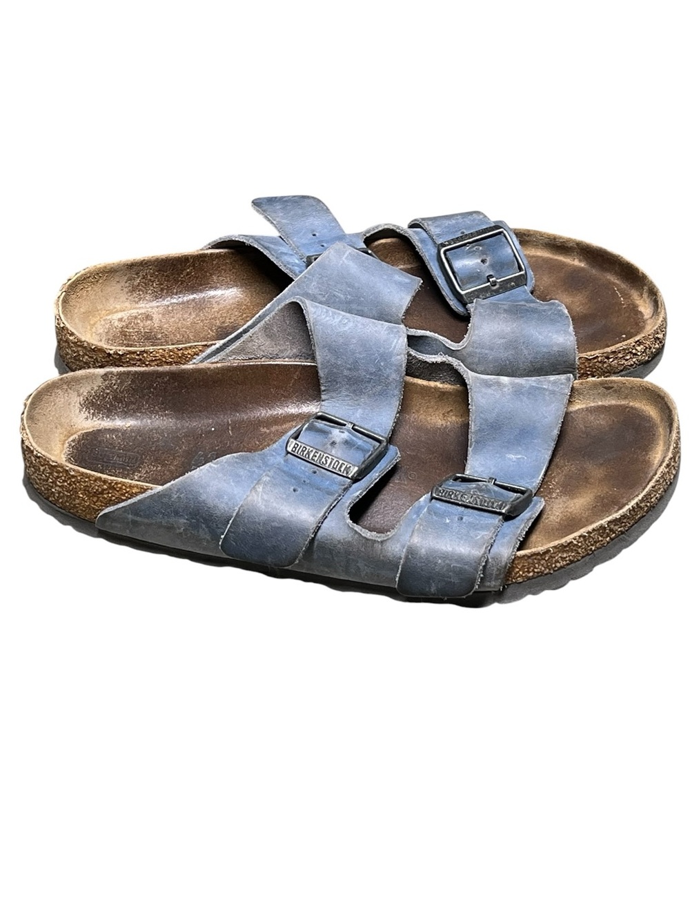 Birkenstock Arizona dust blue oiled leather two strap sandals